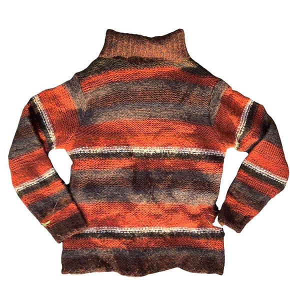Knit Brown Vintage Turtleneck Sweater Gradient Striped - Picture 2 of 3